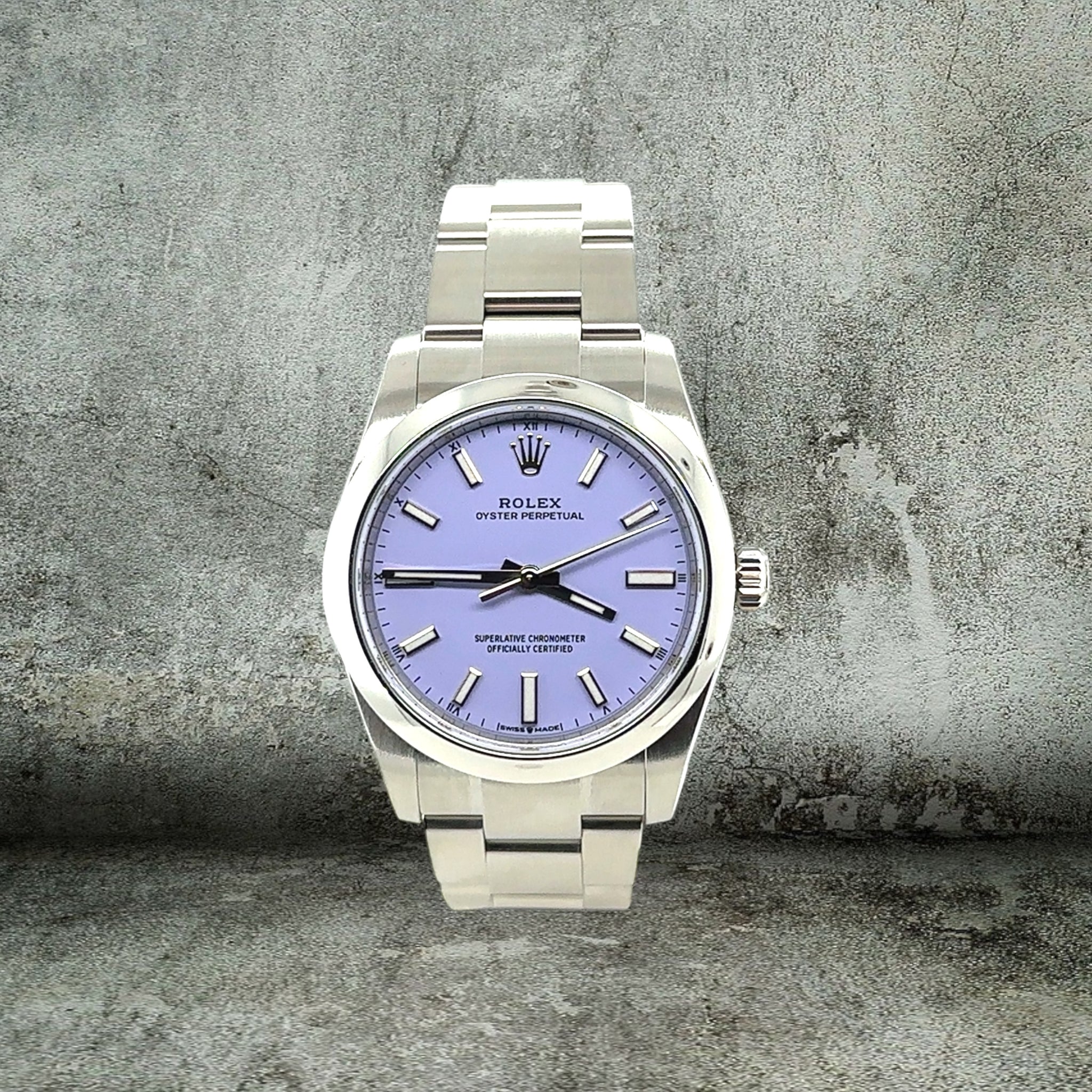 ROLEX OYSTER PERPETUAL LAVANDA 34mm NEW FULL SET