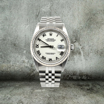ROLEX DATEJUST 36 WHITE SATIN JUBILEE FULL SET SATIN