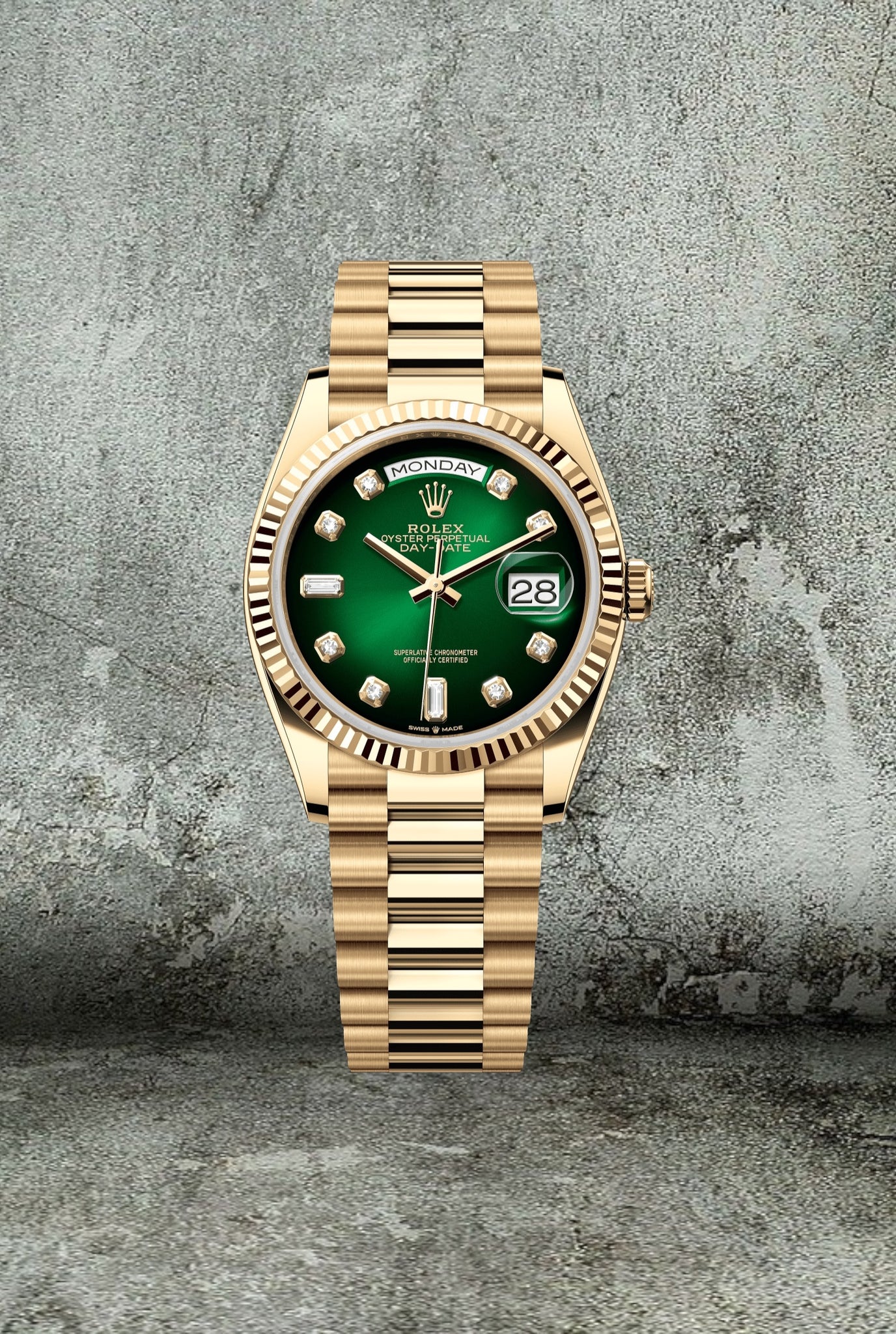 ROLEX DAYDATE GREEN OMBRE DIAMONDS 128238 ORO 18kt